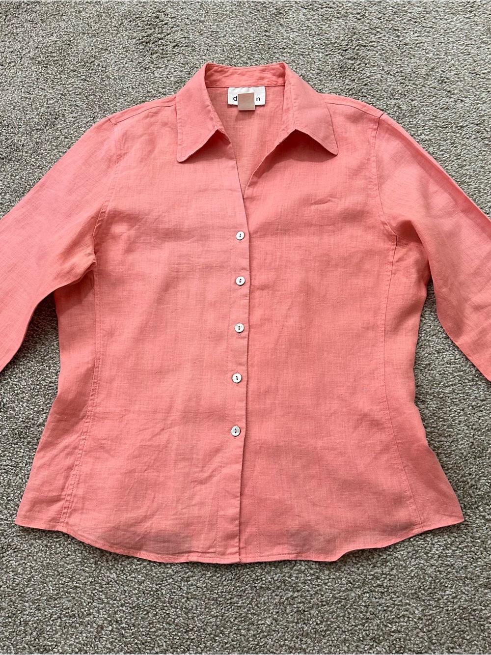 David N 100% Linen Button-Down Shirt – Women’s Size M – Coral/Peach
